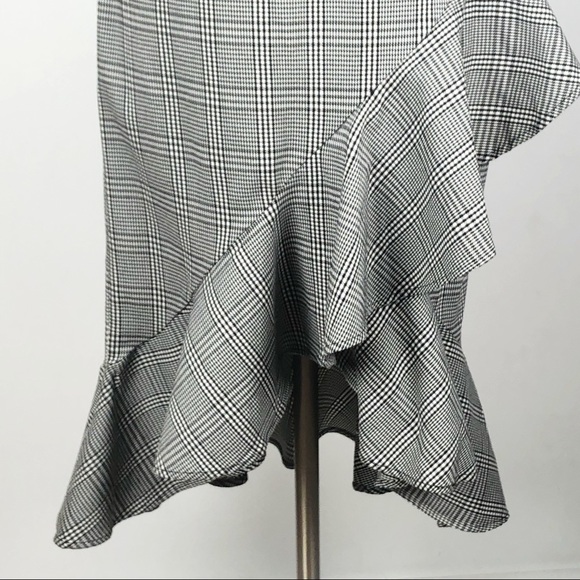 CALVIN KLEIN sheath dress ruffle plaid black white - Picture 3 of 8